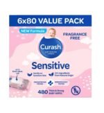 Curash Babycare Fragrance Free Wipes 6 x 80